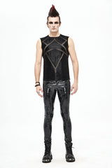 Black Punk Circuit Printed High Quality Stretchy Leather Tight Mens Pants - Product - 3