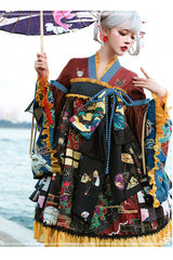 Multi-Color Retro Japanese Fox Trick Print High Waist Sweet Lolita OP Dress - Product - 2