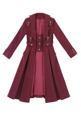 Red [The Legend of Dracula] Bat Collar Long Sleeves Prince Handsome Ouji Lolita Coat - Product - 5