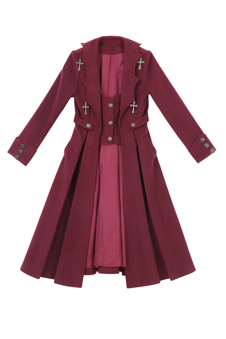 Red [The Legend of Dracula] Bat Collar Long Sleeves Prince Handsome Ouji Lolita Coat - Product - 5