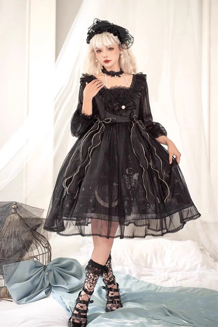 Planet Butterfly Print Bowknot Classic Gothic Lolita Dress 2 Colors - Product - 6