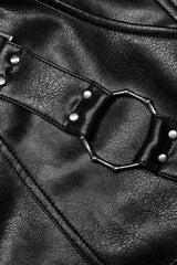 Black Faux Leather Detachable Metal Side Straps Men's Steampunk Pants - Product - 5