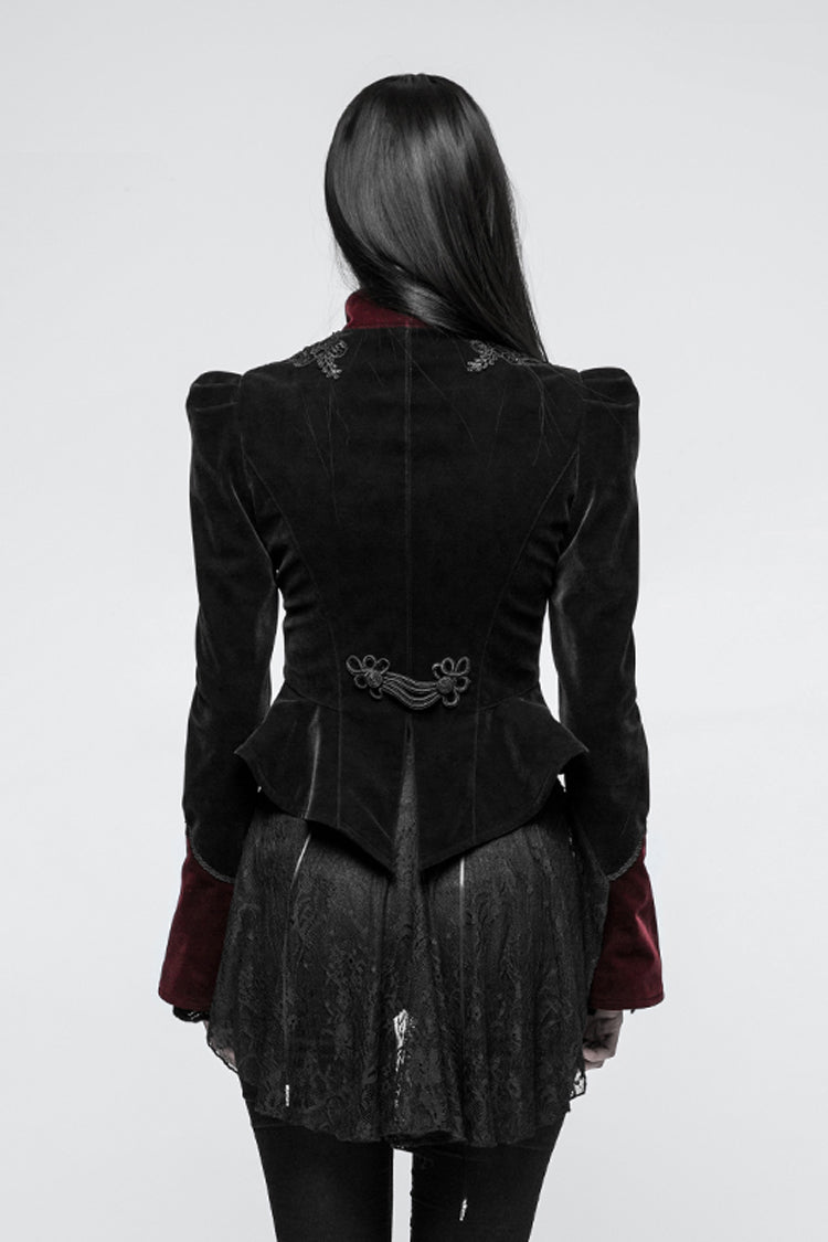 Black 3D Floral Decoration Stand Collar Long Sleeves Womens Gothic Jacket - Product - 3
