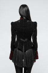 Black 3D Floral Decoration Stand Collar Long Sleeves Womens Gothic Jacket - Product - 3