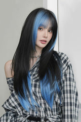 Black/Blue Ombre Highlighted High-Layered Long Straight Sweet Lolita Wig - Black/Blue - 1