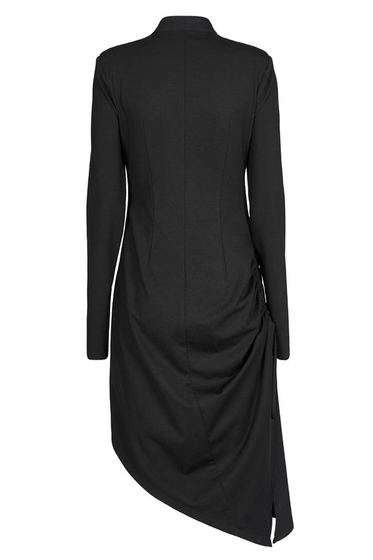 Black Improved Cheongsam Pointed Hem Drawstring Design Cheongsam Collar Long Sleeve Long Women's Punk Dress - Product - 6