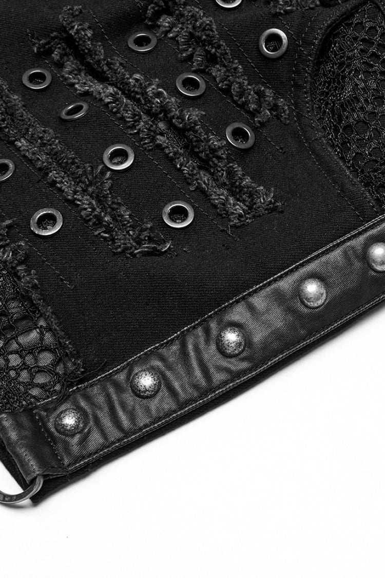 Black Stitching Mesh Distressed Women's Punk Shorts - Product - 5