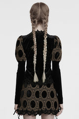 Coffee Long Puff Sleeves Print Embroidery Women's Gothic Blouse - Product - 3