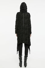 Black Ruffle Hooded Ripped Asymmetric Women's Punk Long Coat - Product - 4
