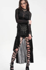 Black Chain Lace Irregular Hem Mesh Women's Gothic Skirt - Product - 5
