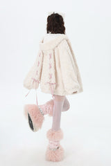 [Lace-Up Bunny Ears] Long Sleeves Hooded Plush-lined Zipper Sweet Lolita Coat 2 Colors - Product - 12