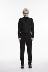 Black Spliced Lace-Up Slim Buckled Men's Gothic Pants - Black - 1
