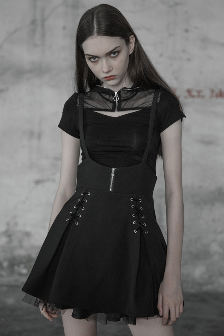 Black High Waist Bandage Zipper Braces Women's Steam Punk Skirt - Product - 5