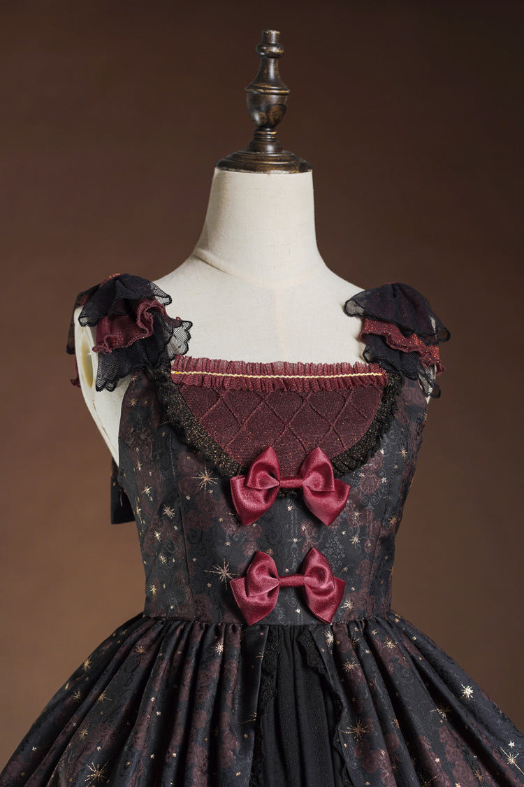 Red/Black [Stone of Eden] Triple-Layered Print Ruffle Hot Stamping Cardigan Bowknot Lace Elegant Sweet Lolita Jsk Dress - Product - 2
