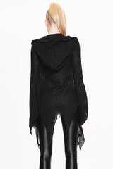 Black Vintage Hooded With Leather Details Women's Punk Jackets - Product - 3