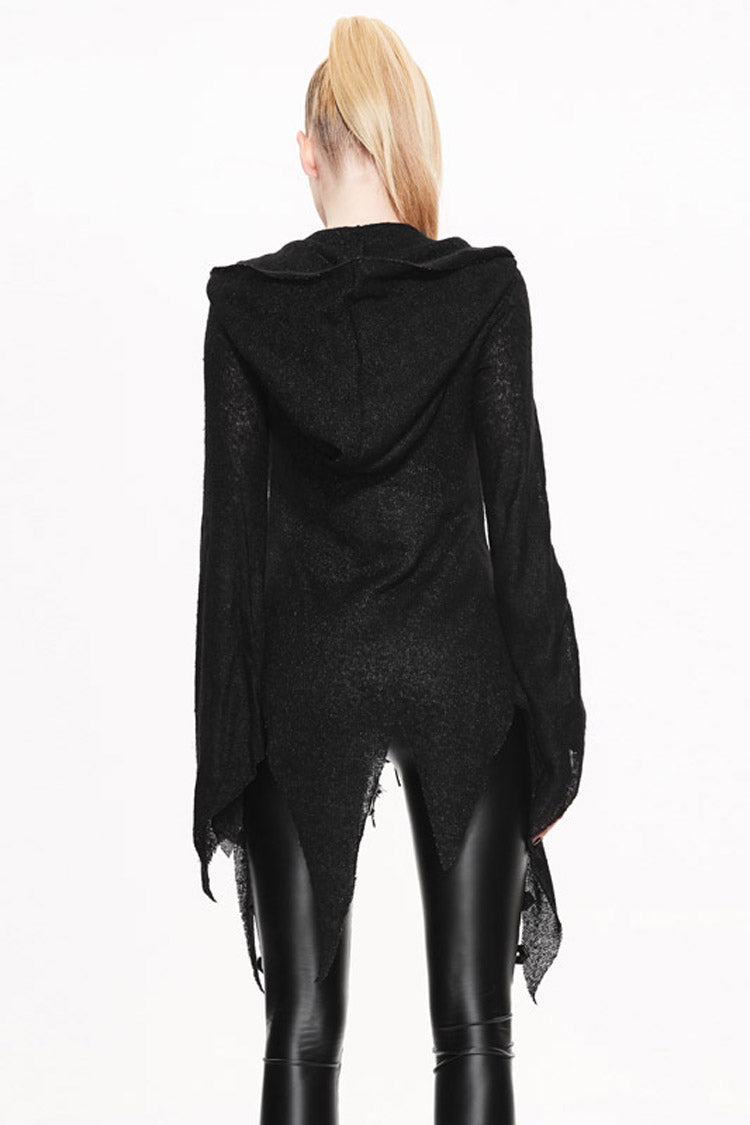 Black Vintage Hooded With Leather Details Women's Punk Jackets - Product - 3