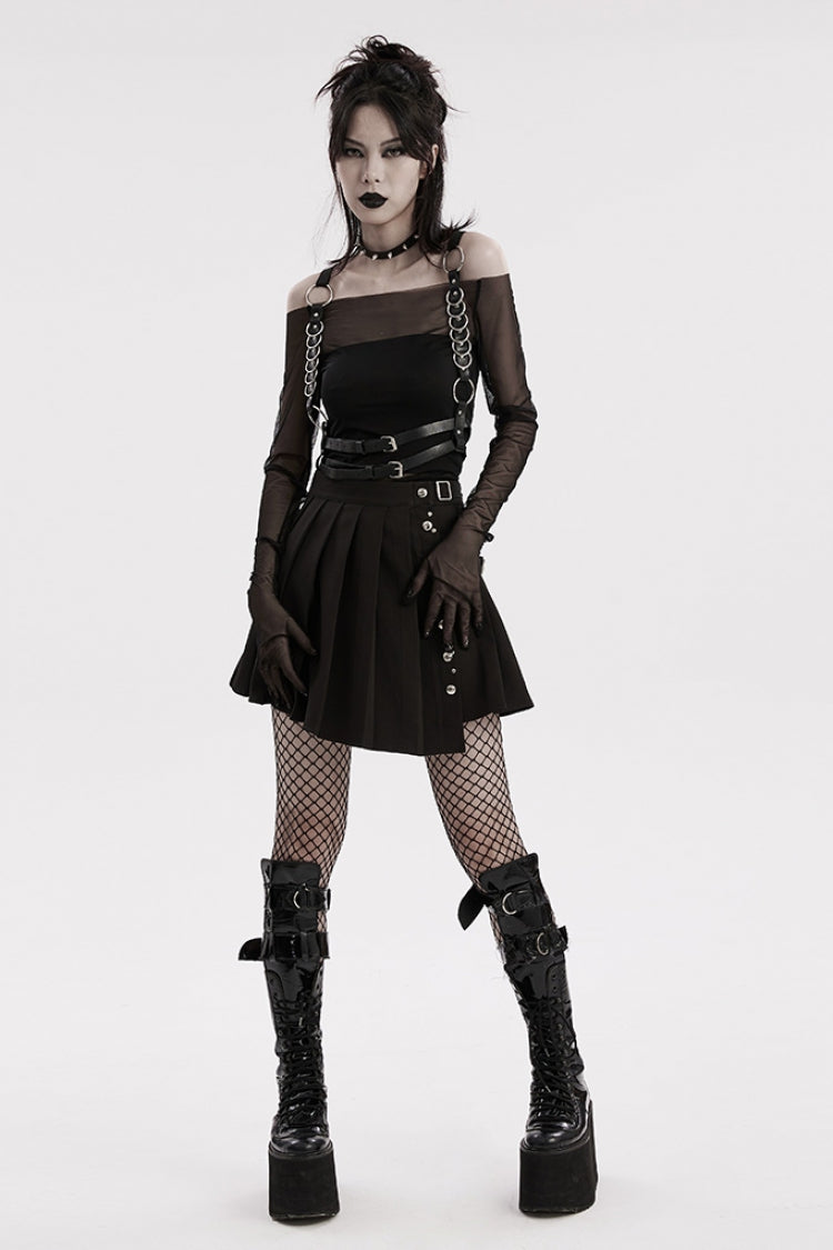 Black Adjustable Double-shoulder Faux Leather Multiple Metal Rings Women's Steampunk Harness - Product - 4