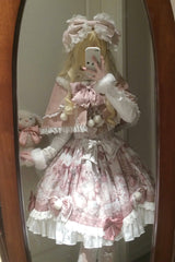 Pink [Sweet Dessert Cat] Print Ruffle Bowknot Lace Sweet Princess Lolita Dress Set - Product - 8