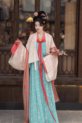 Green [Peach Blossoms and Spring] Long Sleeves Print Embroidery Classic Hanfu Dress - Product - 5