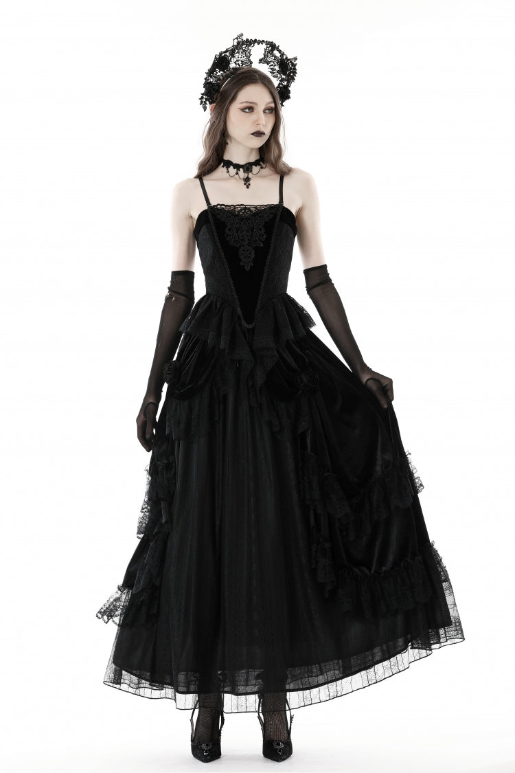 Black Sleeveless Floral Embroidered Velvet Women's Gothic Corset - Product - 8
