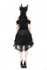 Black Women's Gothic Princess Multi-Layered Ruffled Lace High-Low Skirt - Product - 4
