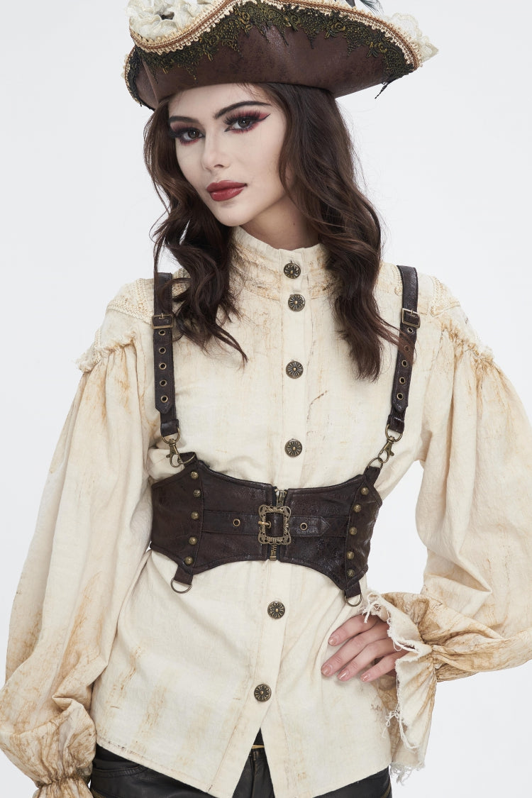 Brown Lace-Up Slim Buckled Strappy Eyelet Women's Punk Corset - Product - 8