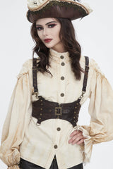 Brown Lace-Up Slim Buckled Strappy Eyelet Women's Punk Corset - Product - 8