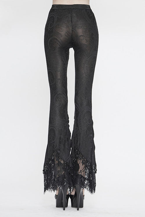 Black Lace Beaded Pleated Gothic Womens Pants - Product - 4