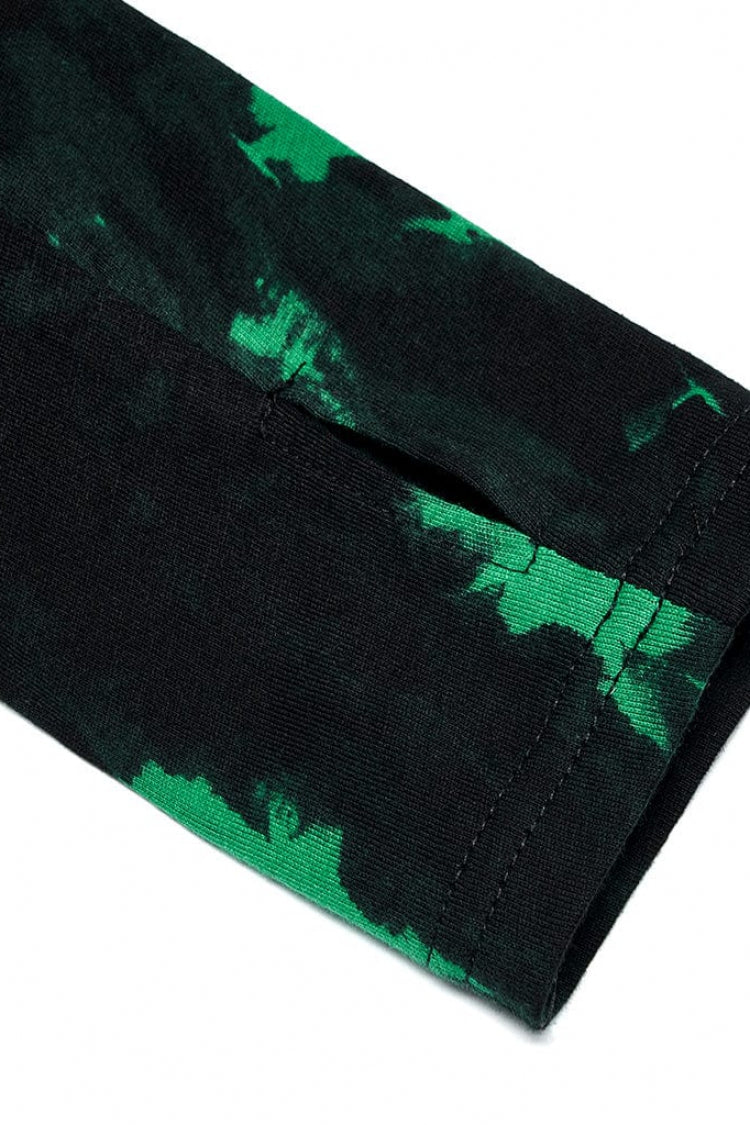Green Short Sleeves Tie-dyed Metal Chain Women's Steampunk Short T-Shirt - Product - 8
