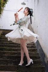 White/Green Half Sleeves Ruffled Bow Sweet Chinese Style Lolita Hanfu Dress - Product - 10