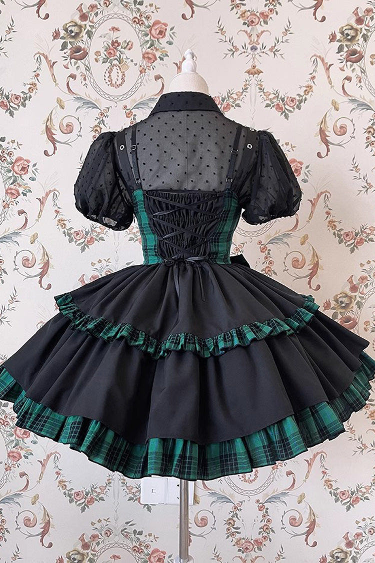 Black/Green Sleeveless Multi-layer Ruffle Bowknot Gothic Lolita Jsk Dress - Product - 2