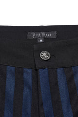 Black/Blue High Waisted Striped Print Men's Gothic Suit Pants - Product - 5