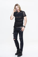 Black Partition Diamond Shape Mesh Gothic Punk Mens Tops T-Shirt - Product - 4