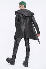 Black Irregular Eyelet Men's Gothic Jacket With Hood - Product - 7