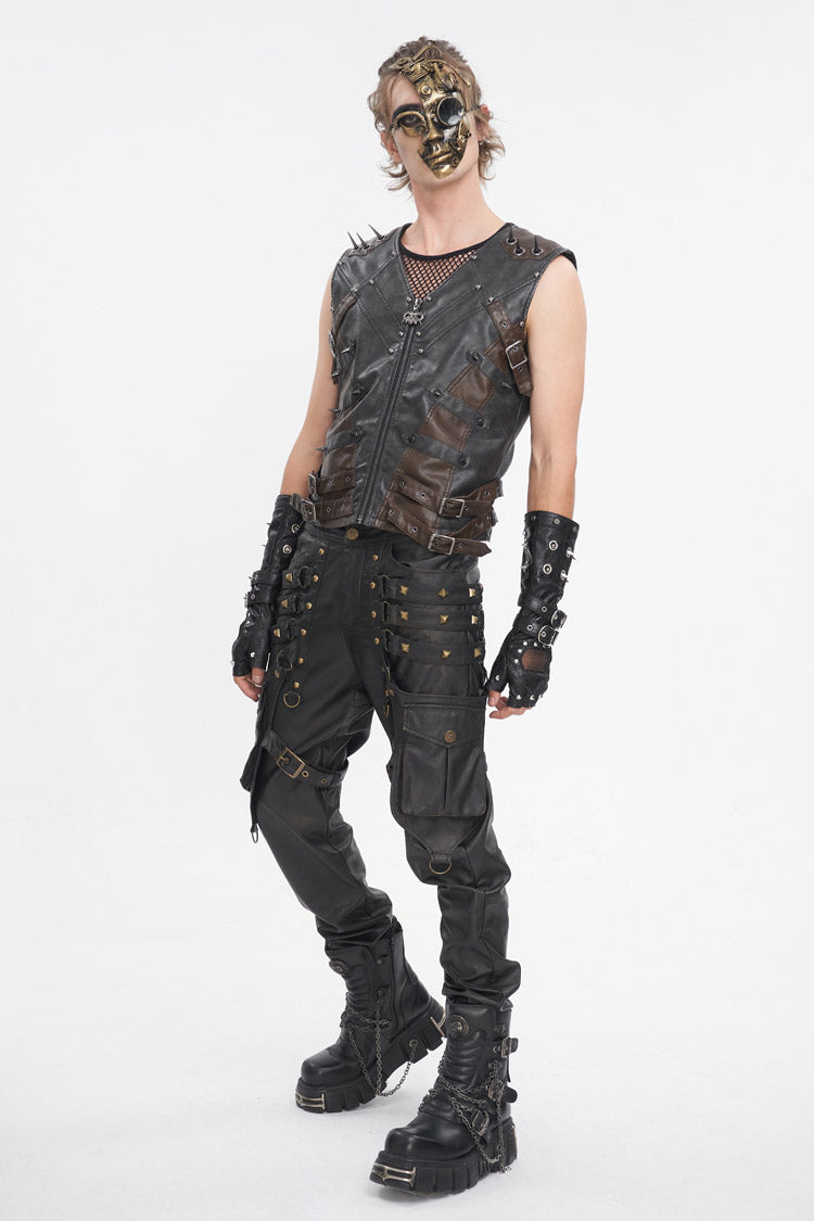Black Studded Faux Leather Men's Punk Vest - Product - 2