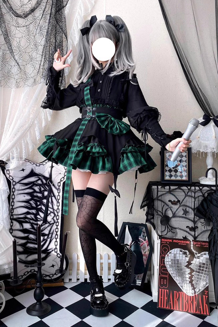 Electronic Kitten Dark Girl Multi-layer Plaid Print Ruffle Bowknot Gothic Lolita Skirt 3 Colors - Product - 6