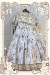 Ivory Short Puff Sleeves Print Ruffle Bowknot Plus Size Princess Lolita Dress - Product - 7