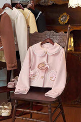 [Creamy Dream Whisper] Doll Collar Long Sleeves Bow Lace Short Sweet Lolita Coat 3 Colors - Product - 4