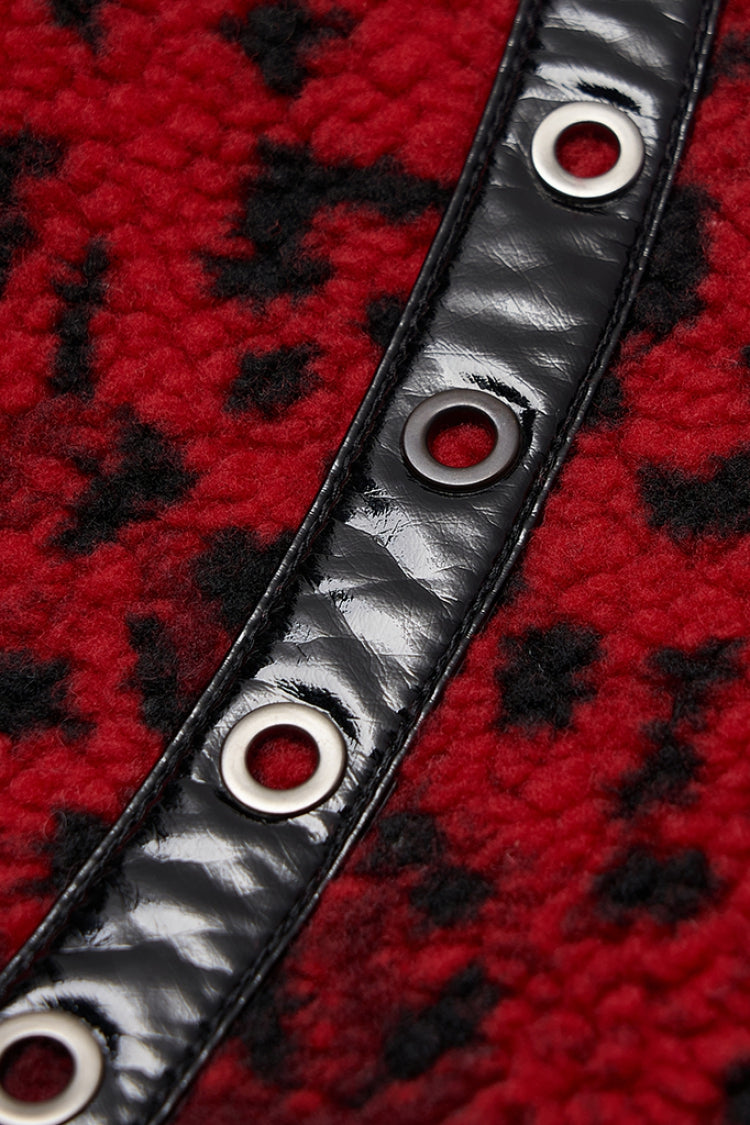 Red Leopard Print Leather Strap Decoration Women's Steampunk Mini Skirt - Product - 5