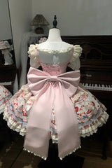 Pink [Sweet Bunny Party] Square Collar Sleeveless Printed Ruffled Bow Sweet Lolita Jsk Dress Set - Product - 4