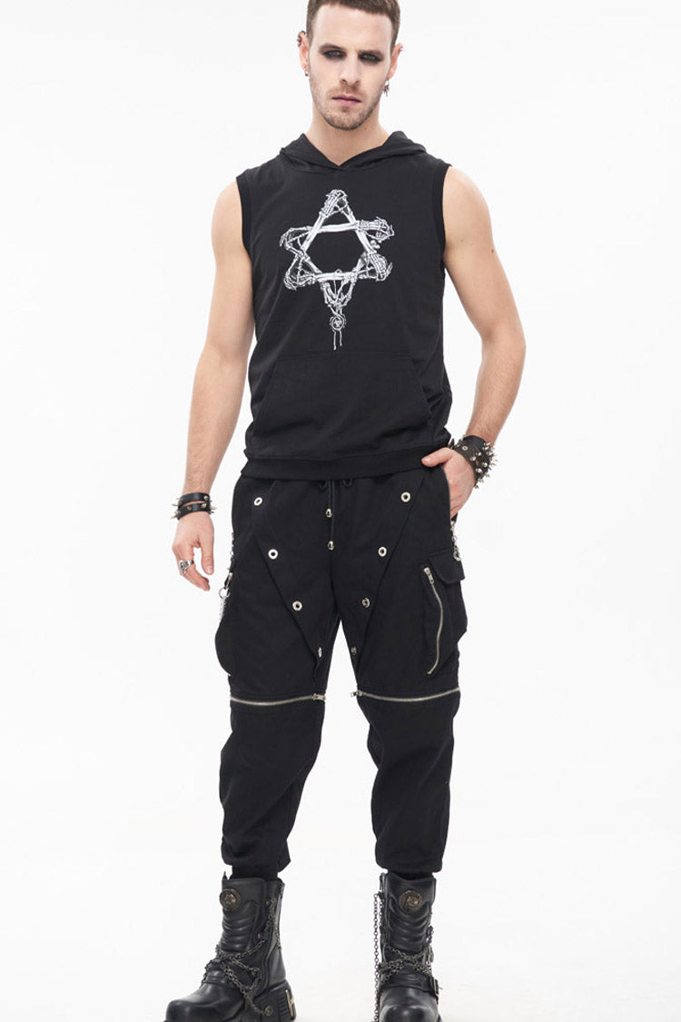 Black Punk Multi Pocket Skull Claw Metal Chain Decorative Zipper Wear More Men's Long Pants - Product - 4