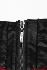 Black/Red Faux Fur Stitching Faux Leather Lace-Up Women's Punk Skirt - Product - 8