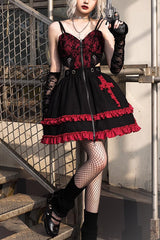 Black/Red Elemental Judgment Day Red Cross Ruffle Gothic Lolita Jsk Dress - Black/Red - 1