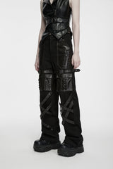 Black Patchwork Eyelet Women's Punk Cool Straight-leg Pants With Multi Pocket - Product - 10