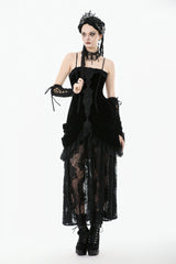 Black Women's Gothic Embroidered Lace Hem Ruched Slip Wedding Dress - Product - 6