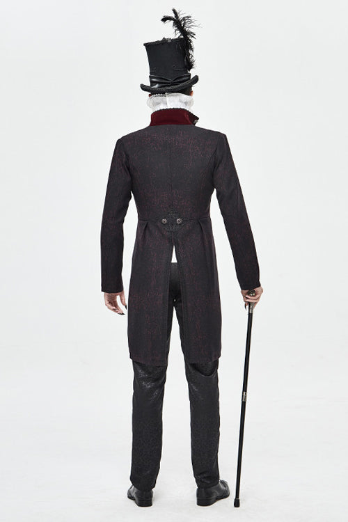 Black And Red Retro Embroidered Mens Gothic Coat - Product - 3