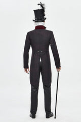 Black And Red Retro Embroidered Mens Gothic Coat - Product - 3