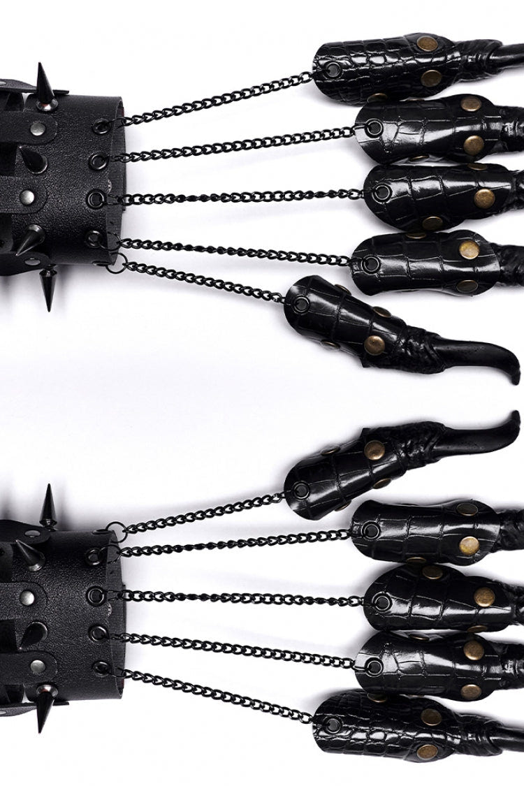 Black Faux Leather Stitching Dragon Claw Finger Women's Steampunk Gloves - Product - 3