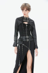 Black PU Leather Long Sleeves Buckled Strap Zippered Women's Punk Shrug - Product - 5