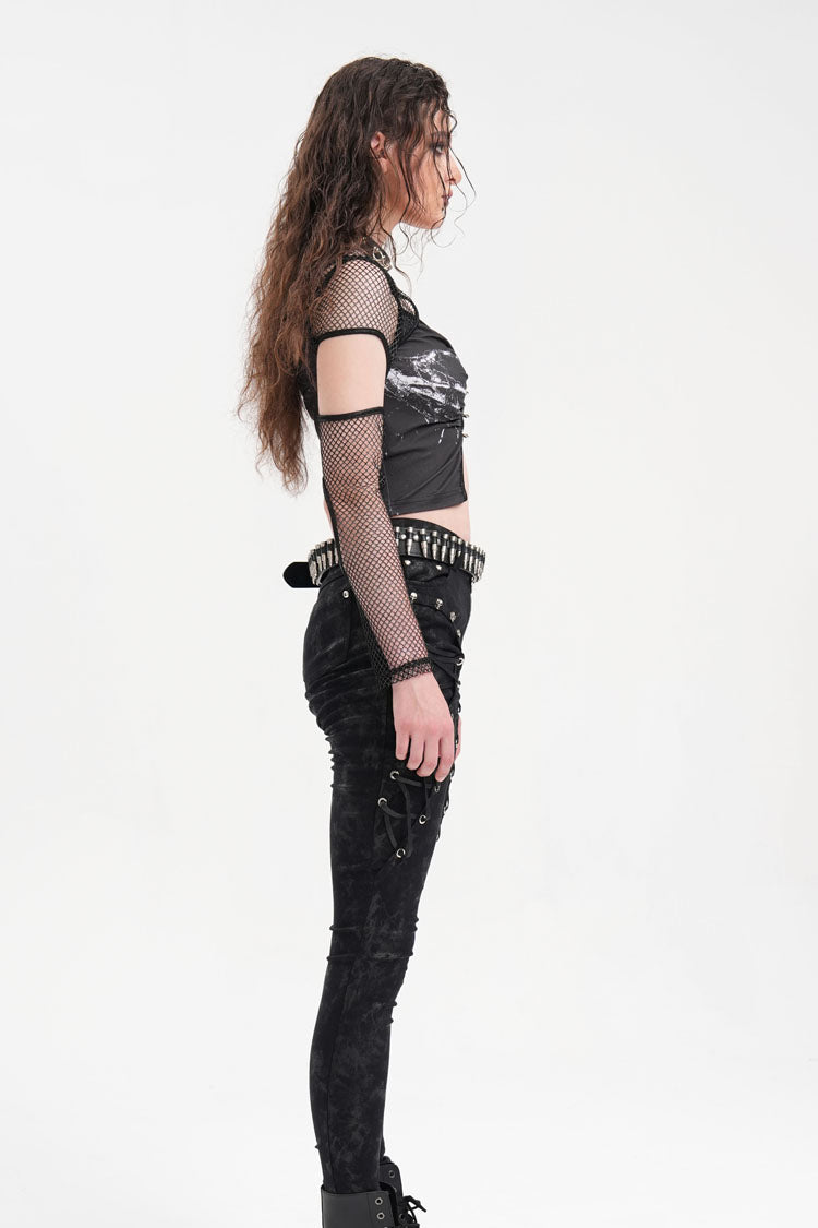 Black Long Sleeves Hollow Mesh Ripped Women's Punk Corset - Product - 8